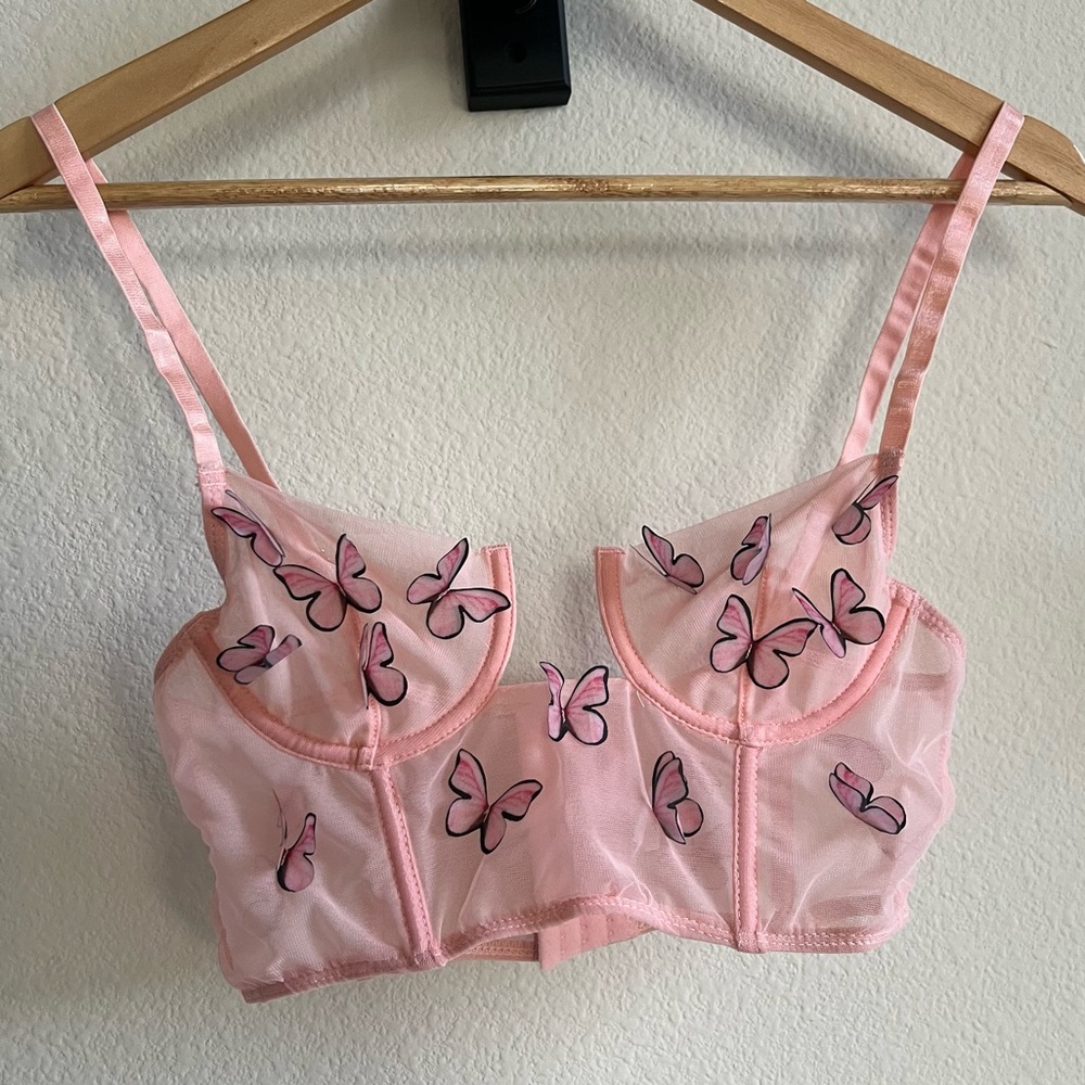 Pink Sheer Bustier with butterflies